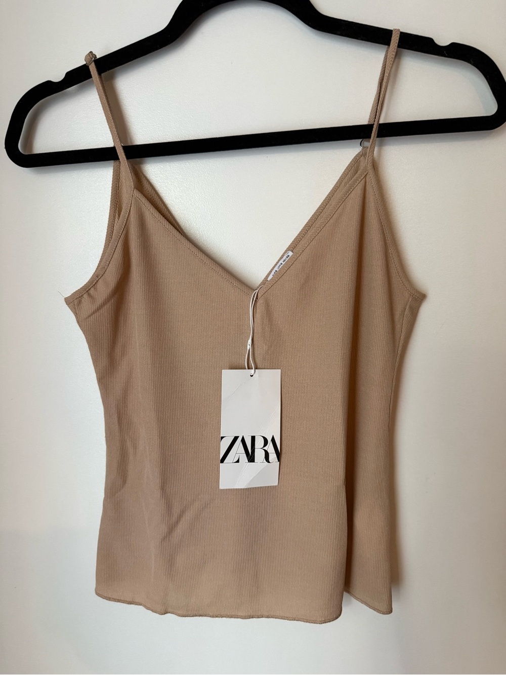 ZARA Beige Ribbed V-Neck Camisole - Small